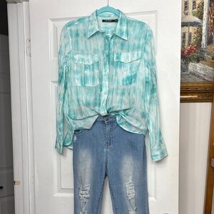 Lauren Ralph Lauren Mint Tie-Dye Button-Up Shirt